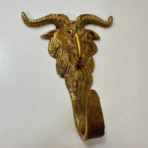 Vintage Brass Goat Head Wall Hook / Coat / Hat / Towel Holder Rack Gold Ram